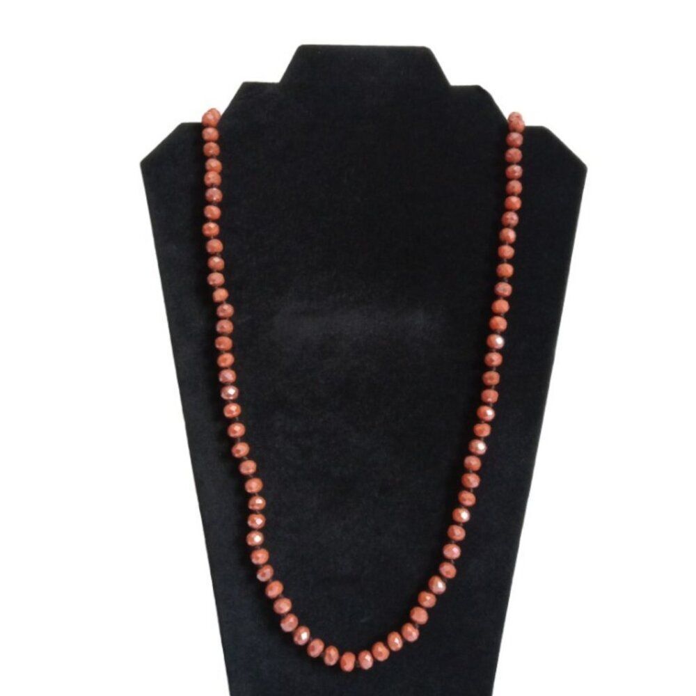 Iridescent Orange Faceted Beaded Single Strand Long Layering Fashion Necklace